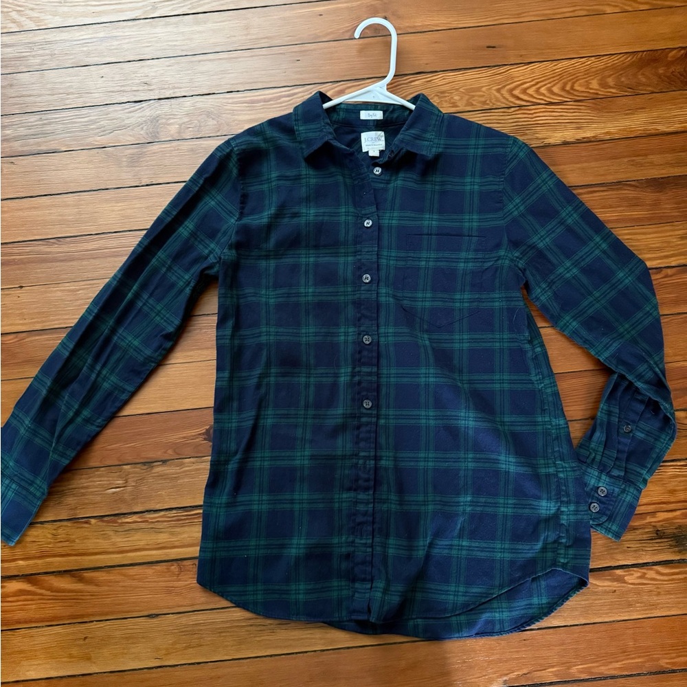 J. Crew Women’s Navy and Green Plaid Button-Down Shirt